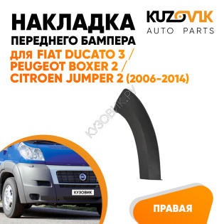 Накладка переднего бампера правая Fiat Ducato 3 / Peugeot Boxer 2 / Citroen Jumper 2 (2006-2014) расширитель KUZOVIK