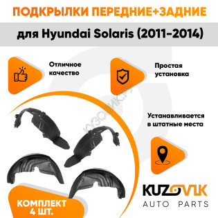 Подкрылки Hyundai Solaris (2011-2014) 4 шт комплект передние + задние KUZOVIK Подкрылки Hyundai Solaris (2011-2014) 4 шт комплект передние + задние KUZOVIK