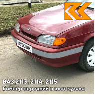 Бампер передний в цвет кузова ВАЗ 2113, 2114, 2115 без птф с полосой 100 - Триумф - Серебристо-красный